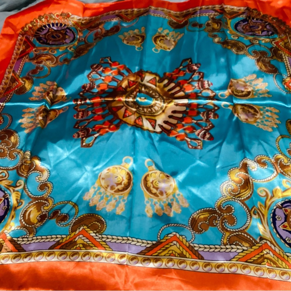 Vibrant Silky Scarf with Ornate Design